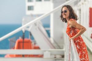 girl travels by ship. photo