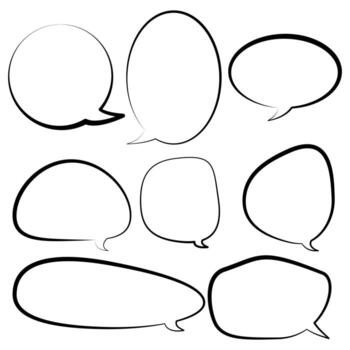 Set speech bubbles on white background. chat box and doodle message or communication icon Cloud speaking for comics and minimal message dialog vector