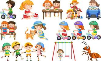 Set of cute kids and objects vector