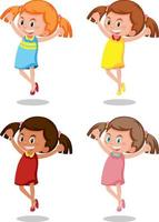 conjunto de diferentes personajes de dibujos animados de niña feliz vector