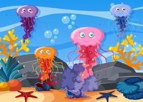 fondo submarino con medusas vector