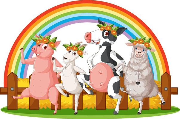 Happy farm animals acrtoon characters