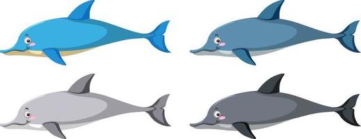 conjunto de diferentes delfines en estilo de dibujos animados vector