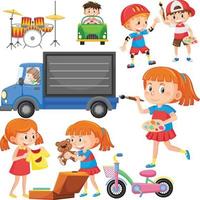 Set of different cute kids and objects vector