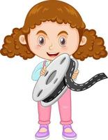 A girl holding film reel vector