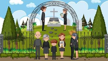Sad people at funeral ceremony vector