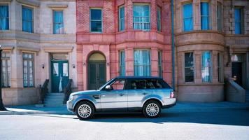London, United Kingdom of England, January 4, 2022 - Range Rover is parked in front of a Scandinavian-style facade. photo