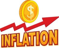 Inflation isolated word text with red arrow and coin vector