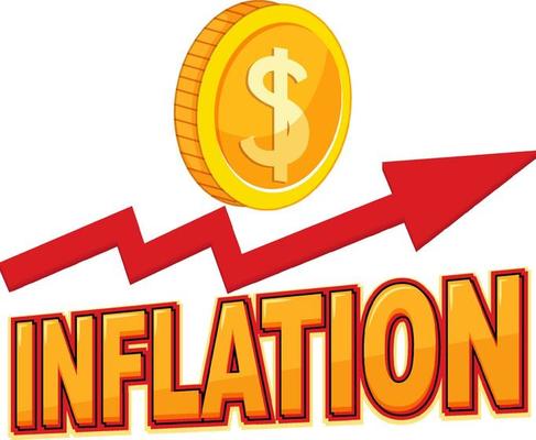 Inflation isolated word text with red arrow and coin