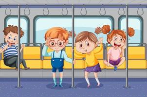 Inside bus with people cartoon vector