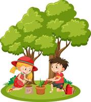 Children planting in clay pot vector