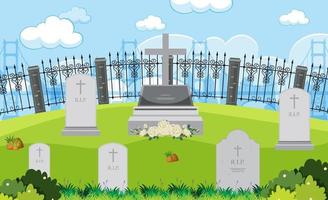 Scene of cemetery graveyard vector