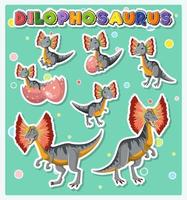 Set of cute dilophosaurus dinosaur cartoon characters vector