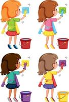 Set of girls wiping and cleaning vector