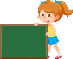 Cute girl with empty chalkboard isolated vector