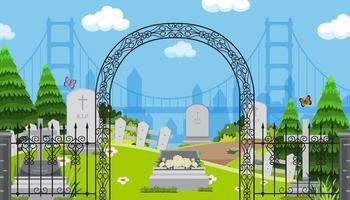 Scene of cemetery graveyard vector