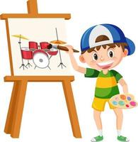 Cute boy painting on canvas vector