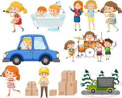 Set of different cute kids and objects vector