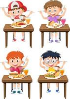 diferentes niños disfrutan comiendo comida vector