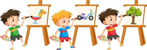 Cute boy painting on canvas vector