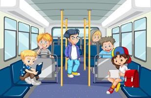 Inside bus with people cartoon vector
