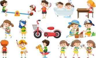 Set of cute kids and objects vector