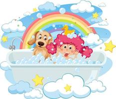 Kids playing bubbles in bathtub vector