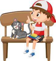 A boy sitting on bench with a cat vector