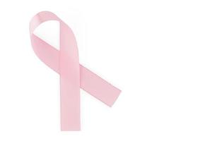 Pink ribbon, symbol of social awareness, isolated on white background, top view. World Cancer Day. copy space. photo