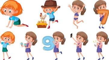 Set of children doing different activities on white background vector