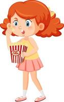 Cute girl eating popcorn vector