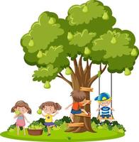 Kids playing under the tree vector