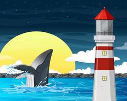 Lighthouse at night scene vector