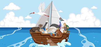 Wild animals on a boat vector