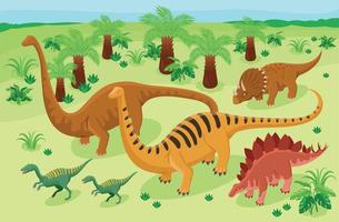 composición del paisaje de dinosaurios salvajes vector