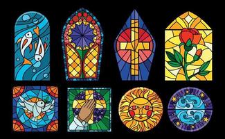 Stained Glass Windows On Black Background vector