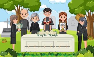 Sad people at funeral ceremony vector