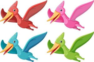 Set of cute pteranodon dinosaurs vector