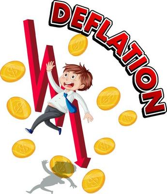Deflation logo with red arrow pointing down and fired employee