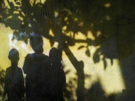 shadows of trees and small children on the walls of the house photo