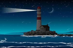 Lighthouse on the coast at night vector