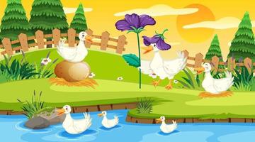 Duck at the pond scene vector