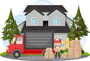 Delivery man standing in front of a house vector