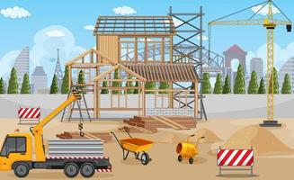 Cartoon scene of building construction site vector