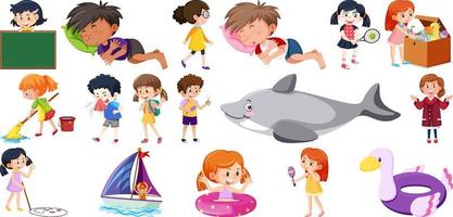 Set of different cute kids and objects vector