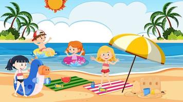 Children at the beach on summer holiday vector
