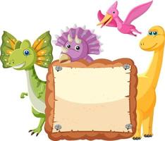 Empty board with cute dinosaurs cartoon characters vector