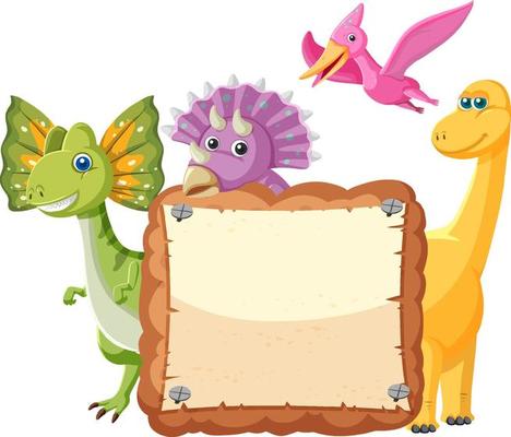 Empty board with cute dinosaurs cartoon characters