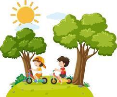 Children riding bicycle at park vector