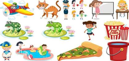 Set of different cute kids and objects vector